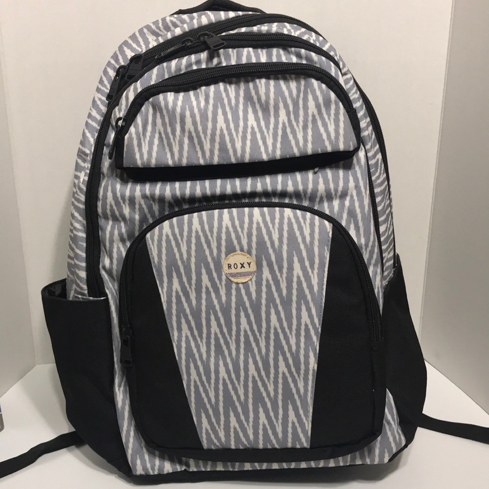 Roxy grey and white zebra stripe backpack
